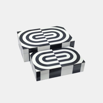 10" / 12" Modern Ovals Resin Boxes (Set of 2) - White / Black