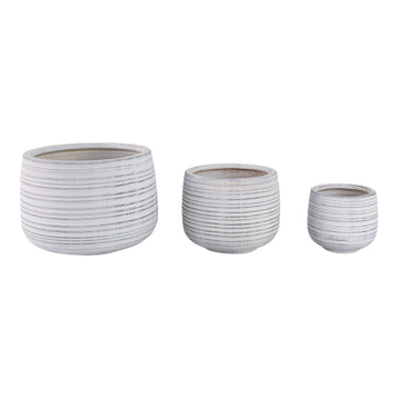 6" / 9" / 11" Ribbed Planters (Set of 3) - White
