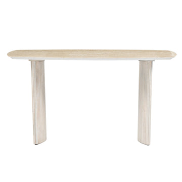 Catalina Travertine & Fluted Wood Console Table / Kd 60" - Beige