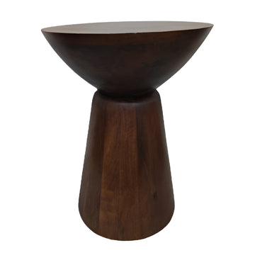 19" Ridged Wood Drum Accent Table - Natural