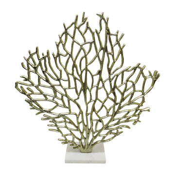 Metal 21" Coral On Marble Base - Champagne