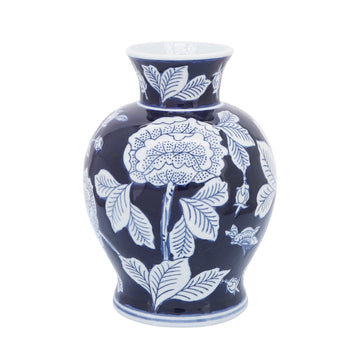 Ceramic 9" Flower Vase - Blue/White