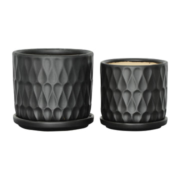 Teardrop Planters With Saucer 5 / 6" (Set of 2) - Black