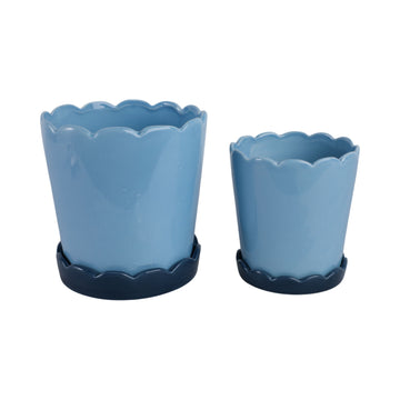 6" / 8" Color Block Scallop Edge Planters (Set of 2) - Blue