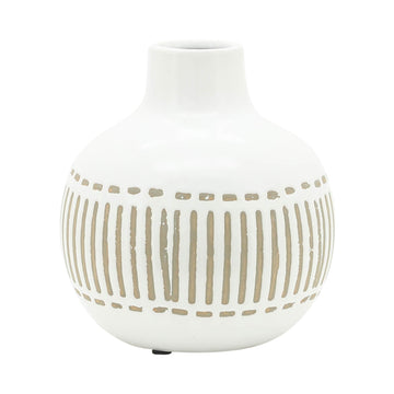 Cer Round Aztec Vase 6" - Gray