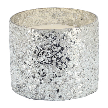 Candle On Silver Crackled Glass - Silver