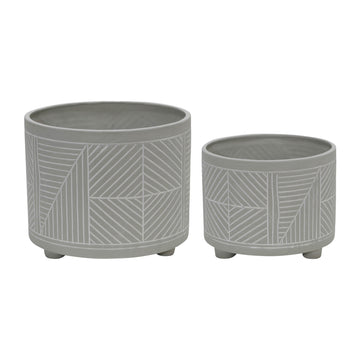 Ceramic Diamond Footed Planter 10 / 12" (Set of 2) - Gray