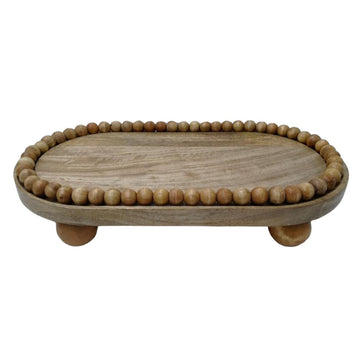 Beaded Oval Tray With Ball Feet - Natural