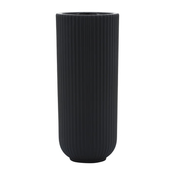 Ceramic 11" Ridged Vase - Black