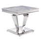 Satinka - End Table - Light Gray Printed Faux Marble & Mirrored Silver Finish