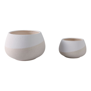 9" / 12" Textured Half-Dipped Planters (Set of 2) - White / Tan