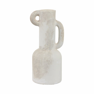 19" Asymmetrical Eared Terracotta Vase - White