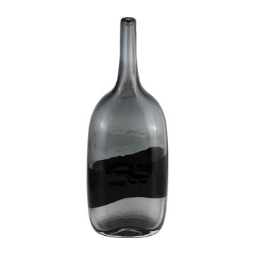 Glass Long Neck 2-Tone Vase 15" - Smoke / Black