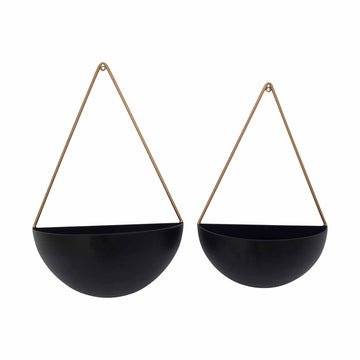 Metal Half Moon Wall Planters (Set of 2) - Black