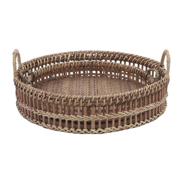 (Set of 2) 12/14" Rattan Trays - Natural