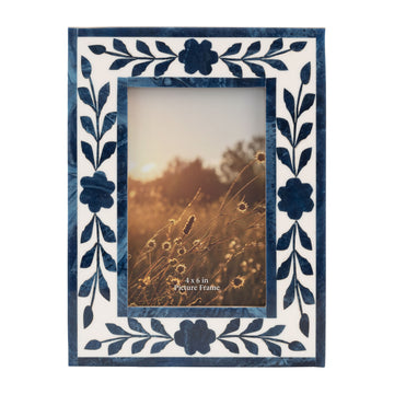 Resin Blue Petals Photo Frame 4 x 6" - White / Blue