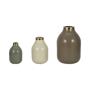 7" / 9" / 12" Jefford Metal Bottle Vases (Set of 3) - Green