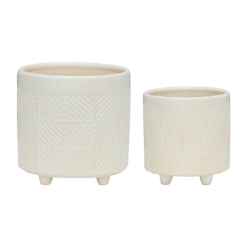 Textured Planters Shiny 6 / 8" (Set of 2) - Shiny White