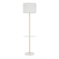 Chloe - Shelf Floor Lamp - White Marble Base, Clear Glass Shelf And White Linen Shade
