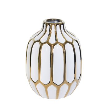 Ceramic Vase 8" - White / Gold