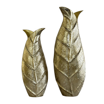 16 / 21" Fauna Leaf Vases (Set of 2) - Champagne