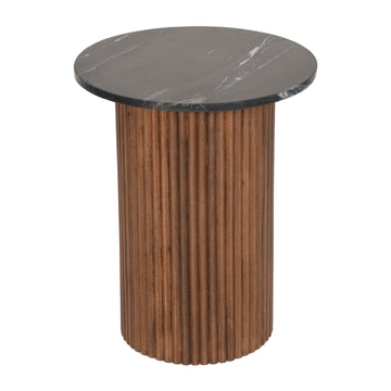 Wood / Marble Reeded Side Table 22" - Brown / Black