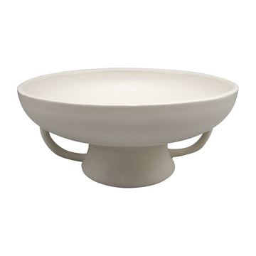 12" Ceramic Bowl With Handles On Stand - Cotton