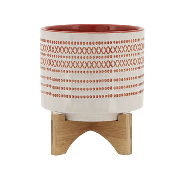 Aztec Planter With Wood Stand 8" - Orange