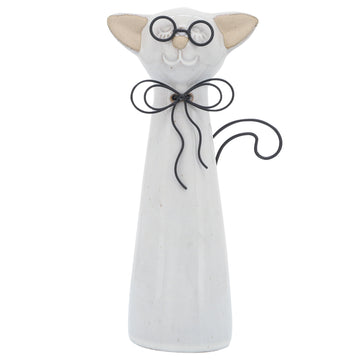 Ceramic Cat With Glasses 8" - Beige