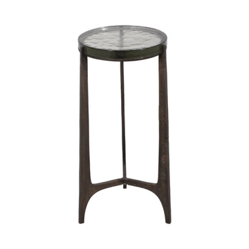 22" Thick Glass Top Round Accent Table - Antique Bronze