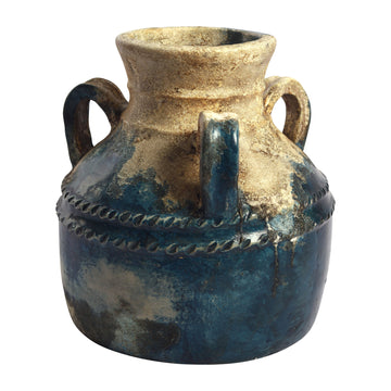 Terracotta 12" Triple Handle Jug - Blue / Ivory