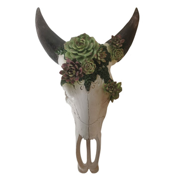 18" Bull Skull With Succulents - Multi