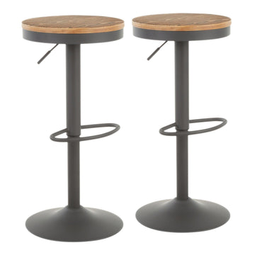 Dakota - Adjustable Barstool - Gray Metal And Wood - Pressed Grain Bamboo (Set of 2)