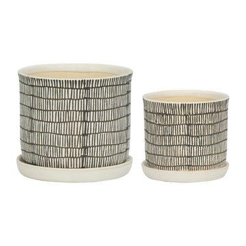 Ceramic Planter With Saucer 6 / 8" (Set of 2) - Beige / Brown