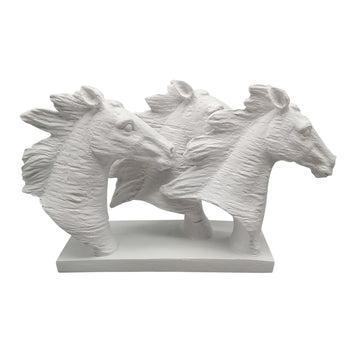 16" Horse Heads Sculpture Rough Texture - White