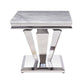 Satinka - End Table - Light Gray Printed Faux Marble & Mirrored Silver Finish