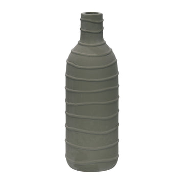 Clay 12" Bottle Vase With Line Detail - Dark Gray