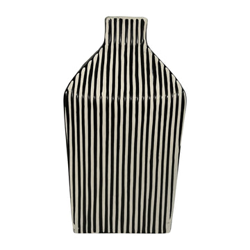 8" Lines Square Vase - Black / White