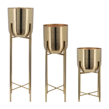 Metal Planters On Stand 40 / 30 / 20" (Set of 3) - Gold