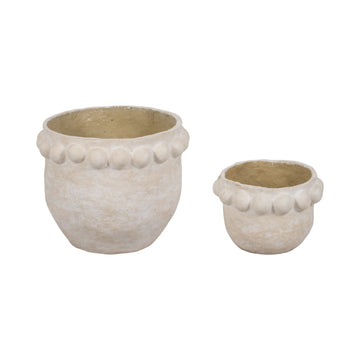 13" / 20" Paper Mache Bubble Rim Planters (Set of 2) - White