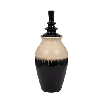 Alondra Small Ceramic Lidded Floor Jar - Beige
