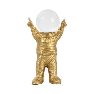 10" Astronaut With Crystal Orb Head - Gold / Clear