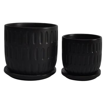 Textured Planter With Saucer 5 / 6" (Set of 2) - Matte Black