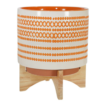 Ceramic Planter On Stand With Dots 10" - Orange
