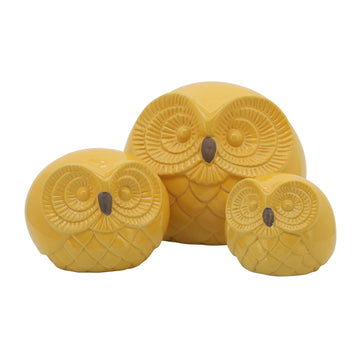 Ceramic Owls 7.5" (Set of 3) - Yellow