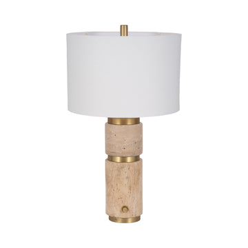 26" Knox Travertine Table Lamp - Gold / Ivory