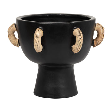 Terracotta Eared Bowl On Stand Vase - Black