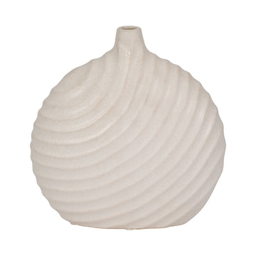 11" Round Swirled Matte Vase - White