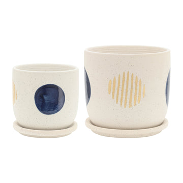 Funky Planter With Saucer 5 / 6" (Set of 2) - White