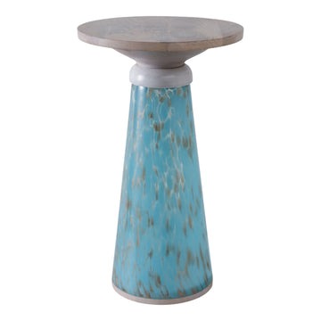 Rawson Art Glass Table With Wood Top - Blue